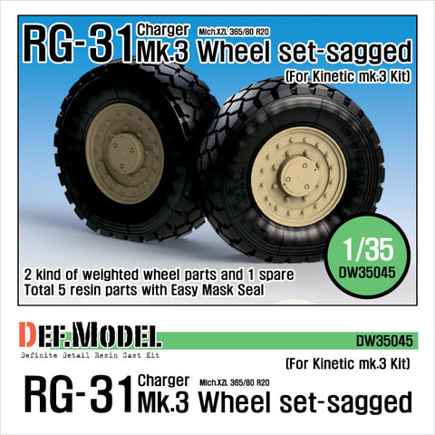 DEFモデル DW35045 1/35 現用 カナダ RG-31 Mk.3 ニアラ 装輪兵員輸送車 自重変形タイヤセット(ミシュランXZL)(キネティック用)(2種各2個入り+スペアタイヤ1個入り,マスキングシール付き)
