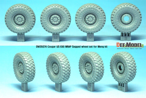 DEFモデル DW35074 1/35 現用 アメリカ クーガー 6X6 MRAP 自重変形タイヤセット(モンモデル用)(3種各2個+スペアタイヤ2個入り,マスキングシール付き)