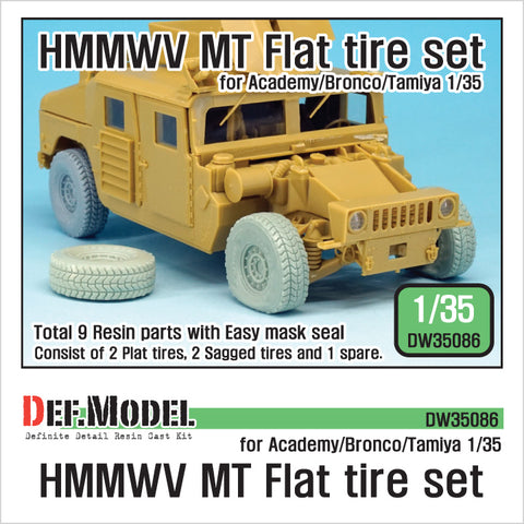 DEFモデル DW35086 1/35 現用 アメリカ ハンビー MT(泥濘地用タイヤ)パンクしたタイヤセット(アカデミー/ブロンコ/タミヤ用)(パンクタイヤ2個,自重変形タイヤ2個+スペアタイヤ1個入り,マスキングシール付き)