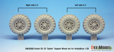 DEFモデル DW35089 1/35 現用 ソビエト/ロシア SS-23 スパイダー 戦術弾道ミサイル自走砲 自重変形タイヤセット(ホビーボス用)(4種各2個,マスキングシール付き)