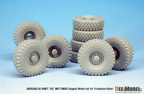 DEFモデル DW35090 1/35 現用 アメリカ HEMTT M977/M983 重機動戦術トラック 自重変形タイヤセット(トランペッター/イタレリ用)(4種各2個,マスキングシール付き)