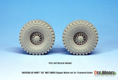 DEFモデル DW35090 1/35 現用 アメリカ HEMTT M977/M983 重機動戦術トラック 自重変形タイヤセット(トランペッター/イタレリ用)(4種各2個,マスキングシール付き)