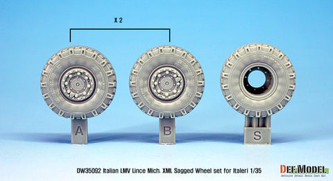 DEFモデル DW35092 1/35 現用 イタリア リンス LMV(軽戦術多目的車両) 自重変形タイヤセット(ミシュランXML)(イタレリ用)(2種各2個+スペアタイヤ1個入り,マスキングシール付き)