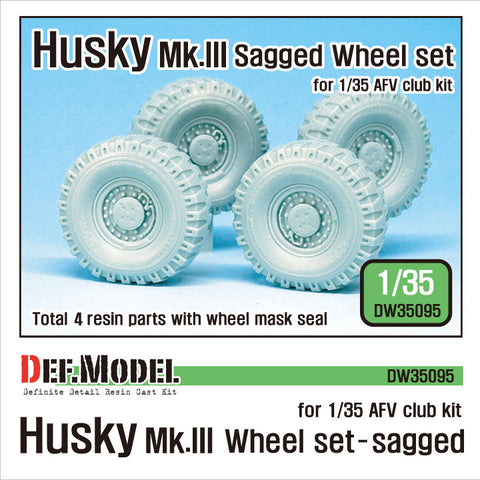 DEFモデル DW35095 1/35 現用 アメリカ ハスキー Mk.III 地雷探知車 自重変形タイヤセット(AFVクラブ用)(2種各2個,マスキングシール付き)