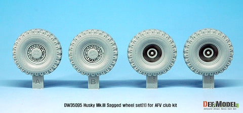 DEFモデル DW35095 1/35 現用 アメリカ ハスキー Mk.III 地雷探知車 自重変形タイヤセット(AFVクラブ用)(2種各2個,マスキングシール付き)