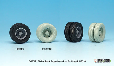 DEFモデル DW35101 1/35 現用 民生ダンプカー 自重変形タイヤセット(ダイオパーク用)(3種各2個+スペアタイヤ1個入り,マスキングシール付き)