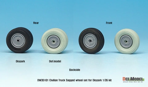 DEFモデル DW35101 1/35 現用 民生ダンプカー 自重変形タイヤセット(ダイオパーク用)(3種各2個+スペアタイヤ1個入り,マスキングシール付き)