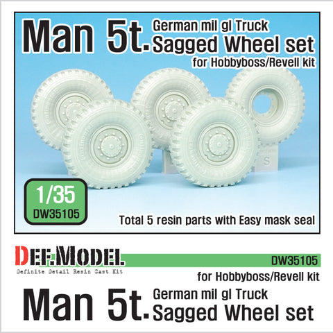 DEFモデル DW35105 1/35 現用 ドイツ MAN 5t. 軍用トラック 自重変形タイヤセット(レベル/ホビーボス用)(2種各2個+スペアタイヤ1個入り,マスキングシール付き)