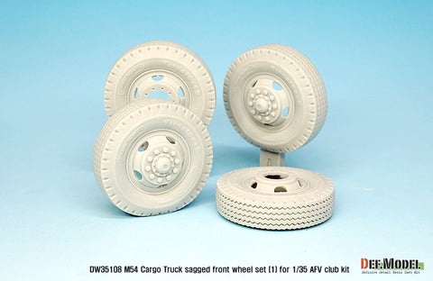 DEFモデル DW35108 1/35 現用 アメリカ M54A2 トラック 自重変形フロントタイヤセット(1)(民生型 ベトナム戦争)(AFVクラブ用)(2個+スペアタイヤ2個入り,マスキングシール付き)