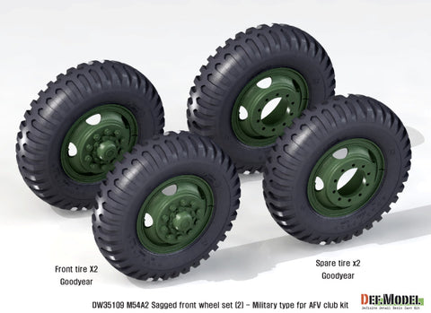 DEFモデル DW35109 1/35 現用 アメリカ M54A2 トラック 自重変形フロントタイヤセット(2)(軍用型 ベトナム戦争)(AFVクラブ用)(2個+スペアタイヤ2個入り,マスキングシール付き)