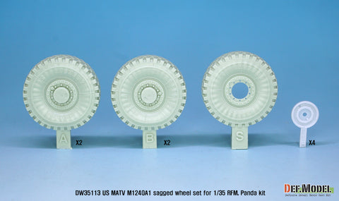 DEFモデル DW35113 1/35 現用 アメリカ M1240A1 MRAP M-ATV 自重変形タイヤセット(16.00xR20)(RFM/パンダホビー用)(2種各2個+スペアタイヤ1個入り,マスキングシール付き)