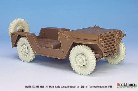 DEFモデル DW35123 1/35 現用 アメリカ M151A1 マット 小型多用途トラック 自重変形タイヤセット”初期型”(1)(軍用タイヤ)(タミヤ/アカデミー用)(4個+スペアタイヤ1個入り,マスキングシール付き,レジンパーツ付き)