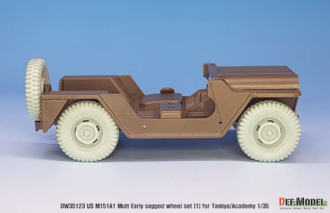 DEFモデル DW35123 1/35 現用 アメリカ M151A1 マット 小型多用途トラック 自重変形タイヤセット”初期型”(1)(軍用タイヤ)(タミヤ/アカデミー用)(4個+スペアタイヤ1個入り,マスキングシール付き,レジンパーツ付き)