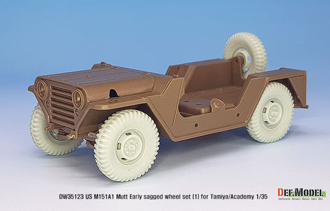 DEFモデル DW35123 1/35 現用 アメリカ M151A1 マット 小型多用途トラック 自重変形タイヤセット”初期型”(1)(軍用タイヤ)(タミヤ/アカデミー用)(4個+スペアタイヤ1個入り,マスキングシール付き,レジンパーツ付き)