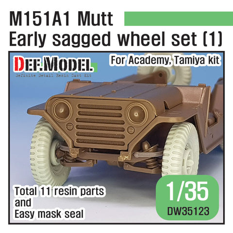 DEFモデル DW35123 1/35 現用 アメリカ M151A1 マット 小型多用途トラック 自重変形タイヤセット”初期型”(1)(軍用タイヤ)(タミヤ/アカデミー用)(4個+スペアタイヤ1個入り,マスキングシール付き,レジンパーツ付き)