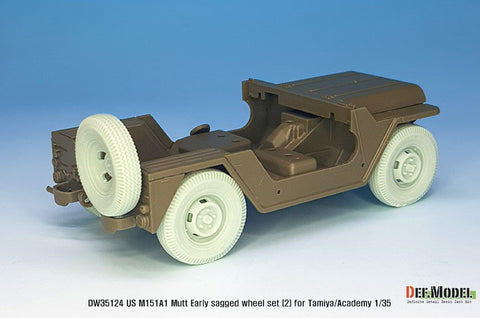 DEFモデル DW35124 1/35 現用 アメリカ M151A1 マット 小型多用途トラック 自重変形タイヤセット”初期型”(2)(民生タイヤ)(タミヤ/アカデミー用)(4個+スペアタイヤ1個入り,マスキングシール付き,レジンパーツ付き)