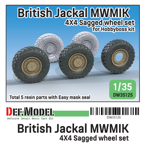 DEFモデル DW35125 1/35 現用 イギリス ジャッカル1 MWMIK(高機動戦闘車両) 自重変形タイヤセット(ホビーボス用)(2種各2個+スペアタイヤ1個入り,マスキングシール付き)