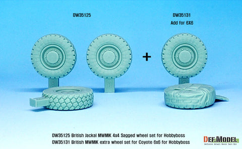 DEFモデル DW35131 1/35 現用 イギリス MWMIK(高機動戦闘車両) 追加タイヤセット(ホビーボス 6x6 コヨーテ用)(自重変形タイヤ1種2個+スペタタイヤ1個入り,マスキングシール付き)