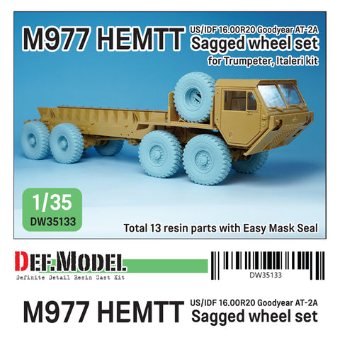 DEFモデル DW35133 1/35 現用 アメリカ/イスラエル M977 HEMTT(重高機動戦術トラック) 自重変形タイヤセット(グッドイヤーAT-2A)(トランペッター/イタレリ用)(4種各2個+スペアタイヤ1個入り,マスキングシール付き)