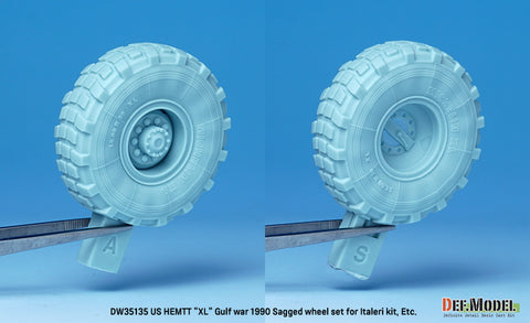 DEFモデル DW35135 1/35 現用 アメリカ M977 HEMTT(重高機動戦術トラック) 自重変形タイヤセット(ミシュランXL)湾岸戦争1990年(イタレリ等用)(4種各2個+スペアタイヤ1個入り,マスキングシール付き)