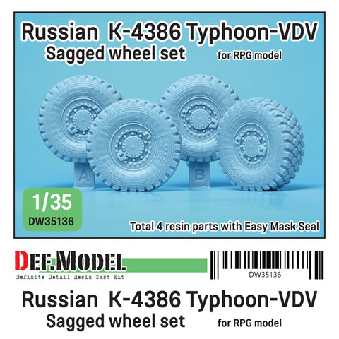 DEFモデル DW35136 1/35 現用 ロシア K-4386 タイフーン VDV(空挺隊)装輪装甲車 自重変形タイヤセット(RPGモデル用)(2種各2個入り,マスキングシール付き)