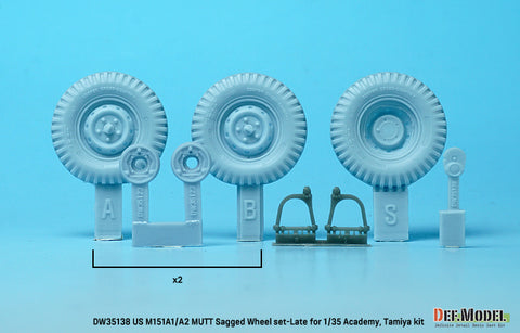 DEFモデル DW35138 1/35 現用 アメリカ M151A1/A2 マット 小型多用途トラック 自重変形タイヤセット”後期型”(タミヤ/アカデミー用)(4個+スペアタイヤ1個入り,マスキングシール付き,レジンパーツ付き)