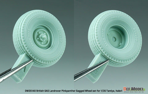 DEFモデル DW35140 1/35 WWII イギリス S.A.S. ランドローバー・ピンクパンサー 自重変形タイヤセット(タミヤ/イタレリ用)(2種各2個+スペアタイヤ1個入り,マスキングシール付き)