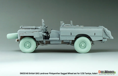 DEFモデル DW35140 1/35 WWII イギリス S.A.S. ランドローバー・ピンクパンサー 自重変形タイヤセット(タミヤ/イタレリ用)(2種各2個+スペアタイヤ1個入り,マスキングシール付き)
