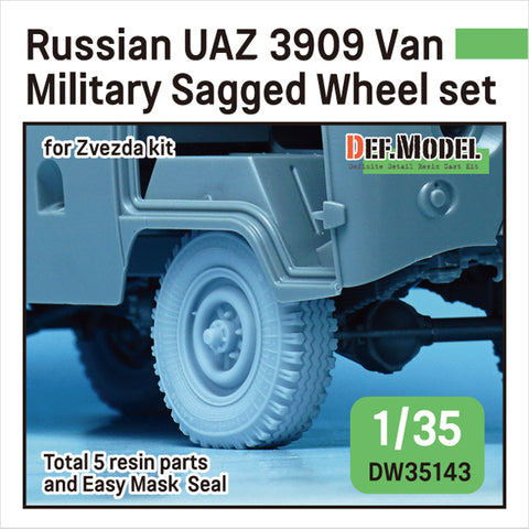DEFモデル DW35143 1/35 現用 ロシア UAZ-3909 ワンボックスバン 自重変形タイヤセット(軍用タイプ)(ズベズダ用)(3種計4個+スペアタイヤ1個入り,マスキングシール付き)