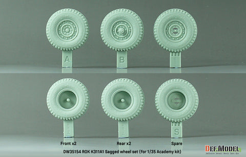 DEFモデル DW35154 1/35 現用 韓国 K311A1(KM450) カーゴトラック 自重変形タイヤセット(アカデミー用)(2種各2個+スペアタイヤ1個入り,マスキングシール付き)