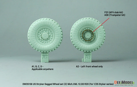 DEFモデル DW35156 1/35 現用 アメリカ M1126 ストライカー 装甲車 自重変形タイヤセット(2)(ミシュランXZL)(AFVクラブ/トランペッター用)(8個入り,マスキングシール付き)