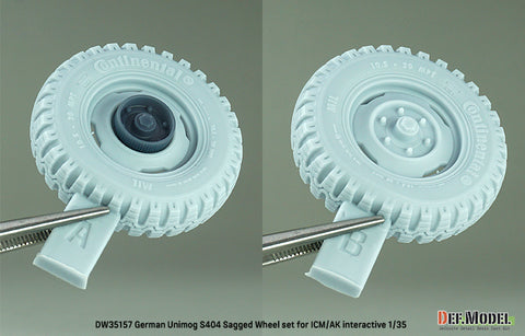 DEFモデル DW35157 1/35 現用 ドイツ ウニモグ S404 軍用トラック 自重変形タイヤセット(ICM/AKインタラクティブ用)(2種各2個+スペアタイヤ1個入り,マスキングシール付き)