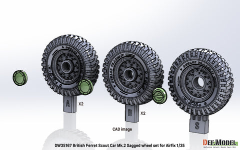 DEFモデル DW35167 1/35 現用 イギリス フェレット 偵察装甲車 Mk.2 自重変形タイヤセット(エアフィックス用)(2種各2個+スペアタイヤ1個入り,マスキングシール付き)