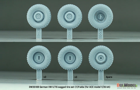 DEFモデル DW35169 1/35 現用 ドイツ フォルクスワーゲン イルティス 四輪小型軍用車 自重変形タイヤセット(1)(フルダ)(ACE用)(2種各2個+スペアタイヤ1個入り,マスキングシール付き)