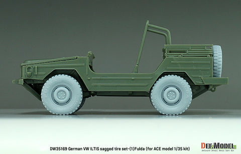 DEFモデル DW35169 1/35 現用 ドイツ フォルクスワーゲン イルティス 四輪小型軍用車 自重変形タイヤセット(1)(フルダ)(ACE用)(2種各2個+スペアタイヤ1個入り,マスキングシール付き)
