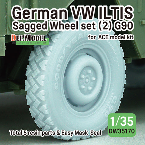 DEFモデル DW35170 1/35 現用 ドイツ フォルクスワーゲン イルティス 四輪小型軍用車 自重変形タイヤセット(2)(グッドイヤーG90)(ACE用)(2種各2個+スペアタイヤ1個入り,マスキングシール付き)