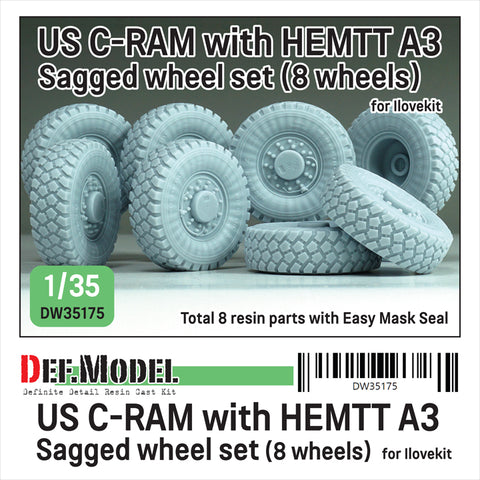DEFモデル DW35175 1/35 現用 アメリカ C-RAM 搭載 HEMTT A3 トラック 自重変形タイヤセット(アイラブキット用)(4種各2個入り,マスキングシール付き)