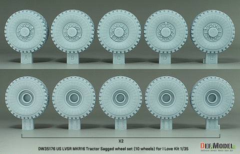 DEFモデル DW35176 1/35 現用 アメリカ LVSR MKR16 トラクター 自重変形タイヤセット(ミシュランXZL)(アイラブキット用)(5種各2個入り,マスキングシール付き)