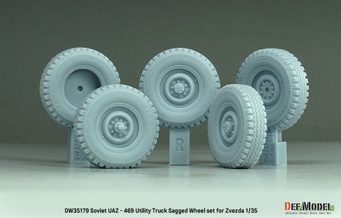 DEFモデル DW35179 1/35 現用 ソビエト/ロシア UAZ-469 小型軍用車 自重変形タイヤセット(ズベズダ用)(2種各2個+スペアタイヤ1個入り,マスキングシール付き)