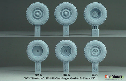DEFモデル DW35179 1/35 現用 ソビエト/ロシア UAZ-469 小型軍用車 自重変形タイヤセット(ズベズダ用)(2種各2個+スペアタイヤ1個入り,マスキングシール付き)