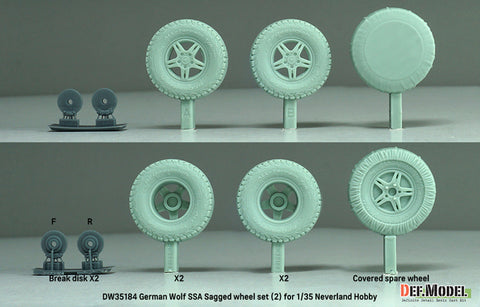 DEFモデル DW35184 1/35 現用 ドイツ ゲレンデヴァーゲン ウルフ SSA 自重変形タイヤセット(2)(ネバーランドホビー用)(2種各2個+スペアタイヤ1個入り,レジン製フロントグリル,マスキングシール付き)