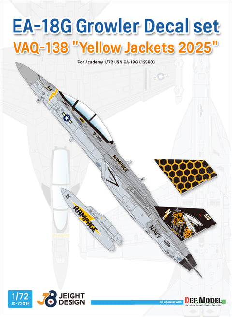 DEFモデル JD72016 1/72 EA-18G グラウラー デカールセット - VAQ-138 イエロー・ジャケッツ(1/72 EA-18Gキット用)