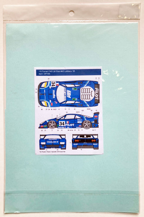 デカールプール DP199 1/8 フェラーリ F40 LM パイロット #34 ル・マン '95 デカール for Pocher / Centauria / Hachette