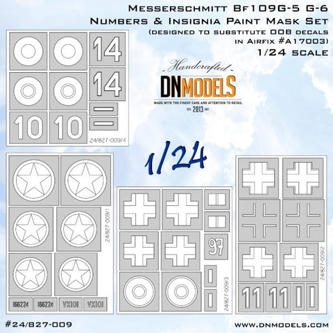 DNモデル 24/827-009 1/24 メッサーシュミット Bf109G-5/G-6 ナンバー&記章 OOB (エアフィックス A17003用)