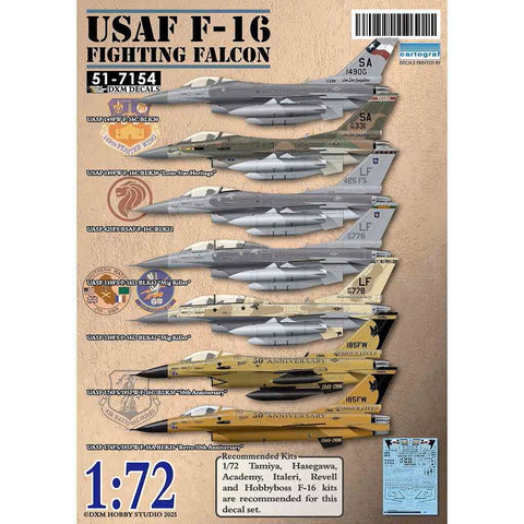 DXM 51-7154 1/72 アメリカ空軍 F-16A/C/D 149FW/425FS/310FS/174FS デカールセット