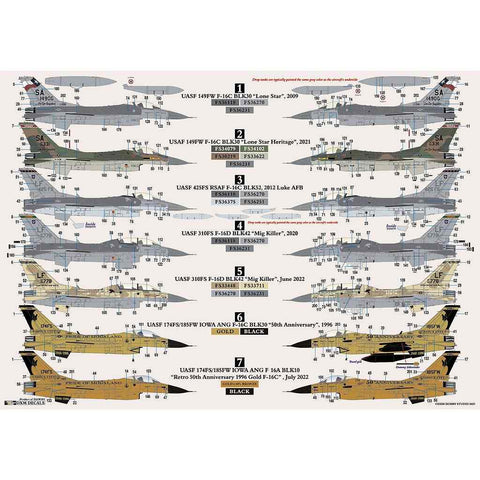 DXM 51-7154 1/72 アメリカ空軍 F-16A/C/D 149FW/425FS/310FS/174FS デカールセット