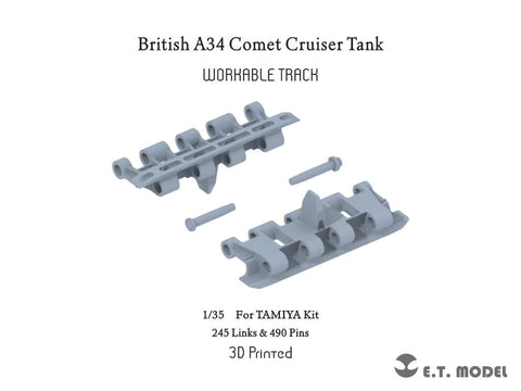 ETモデル P35-068 1/35 ブリティッシュ A34 コメット 巡航戦車 ワークブル履帯(3Dプリント) (タミヤ用)