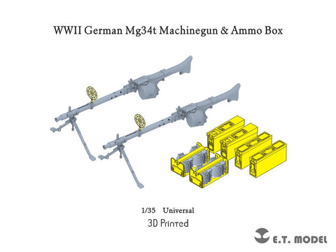 E.T.モデル P35-215 1/35 WWII ドイツ MG34T機関銃 & 弾薬箱セット(3Dプリント)