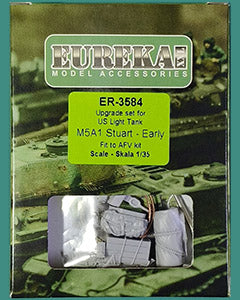 エウレカXXL ER-3584 1/35 アメリカM5A1スチュアート初期生産型用アップグレードセット。 軽戦車。 (AFVクラブ用)。説明書付きエッチングパーツ、37mmアルミ削り出しバレル、牽引ケーブル、レジン製アクセサリー3点