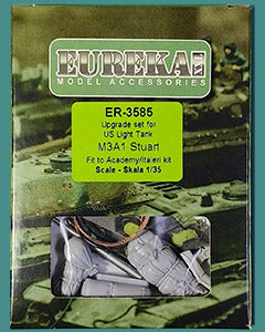 エウレカXXL ER-3585 1/35 アメリカ M3A1スチュアート用アップグレードセット軽戦車 (アカデミー/イタレリ用)。説明書付きエッチングパーツ2個、37mmアルミ削り出し砲身1個、ブローニング M1919 .30口径砲身3個、牽引ケーブル1個、レジンアクセサリー3個